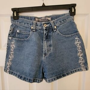 Vintage 90s NO EXCUSES  Really Cute Jeans Shorts  Embroidered Side Stripes 7/8